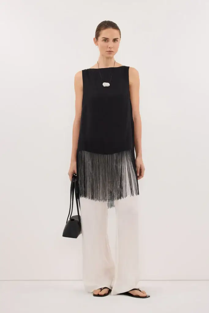 DISSH Fiora Black Cupro Fringe Top